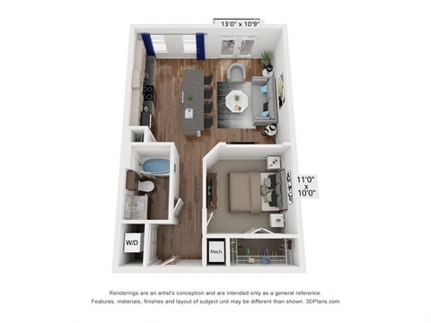 a stylized floor plan with a bedroom and a bathroom
